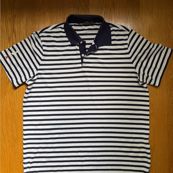 Men’s Polo RLX Navy/White Striped Polo Shirt - Size Medium - Picture 1 of 2